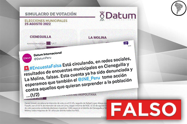Fact checking: Es falsa la supuesta ‘encuesta electoral’ de Cieneguilla y La Molina atribuida a Datum