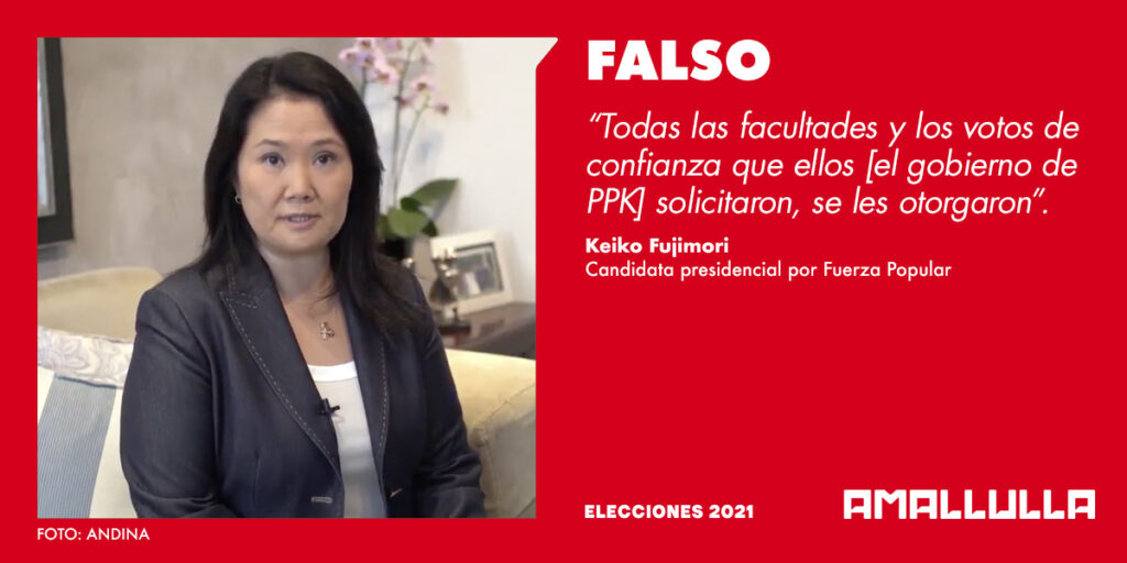 FALSO: Keiko Fujimori dijo que su partido otorgó todos los votos de confianza al gobierno de PPK