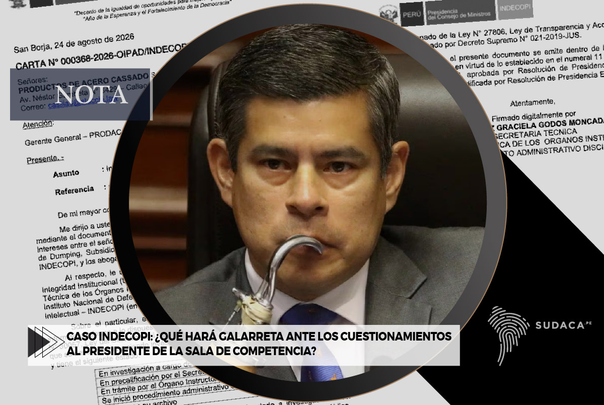 CASO INDECOPI: ¿QUÉ HARÁ GALARRETA ANTE LOS CUESTIONAMIENTOS AL PRESIDENTE DE LA SALA DE COMPETENCIA?